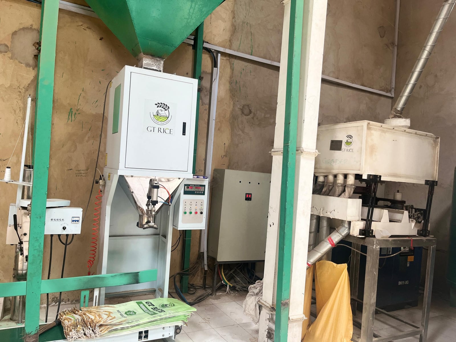 Automated rice bagging line at GT Rice Mills